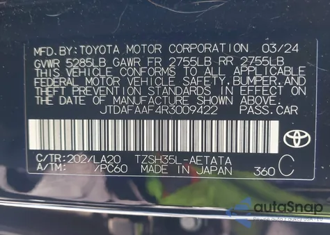 2024 Toyota Crown Platinum z USA, uszkodzony, nr VIN JTDAFAAF4R3009422